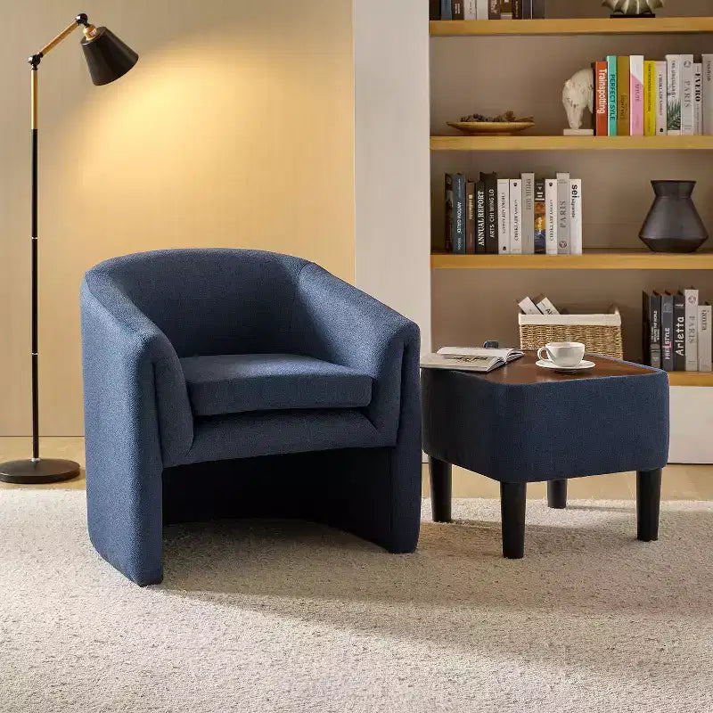 Fauteuil rembourré Giles Morden avec pieds amovibles Pouf de rangement-BLEU MARINE