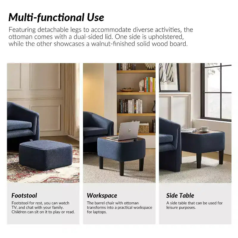 Fauteuil rembourré Giles Morden avec pieds amovibles Pouf de rangement-BLEU MARINE