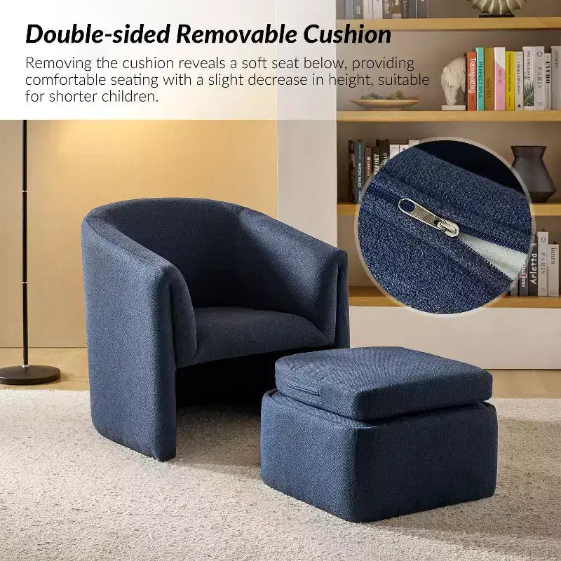 Fauteuil rembourré Giles Morden avec pieds amovibles Pouf de rangement-BLEU MARINE
