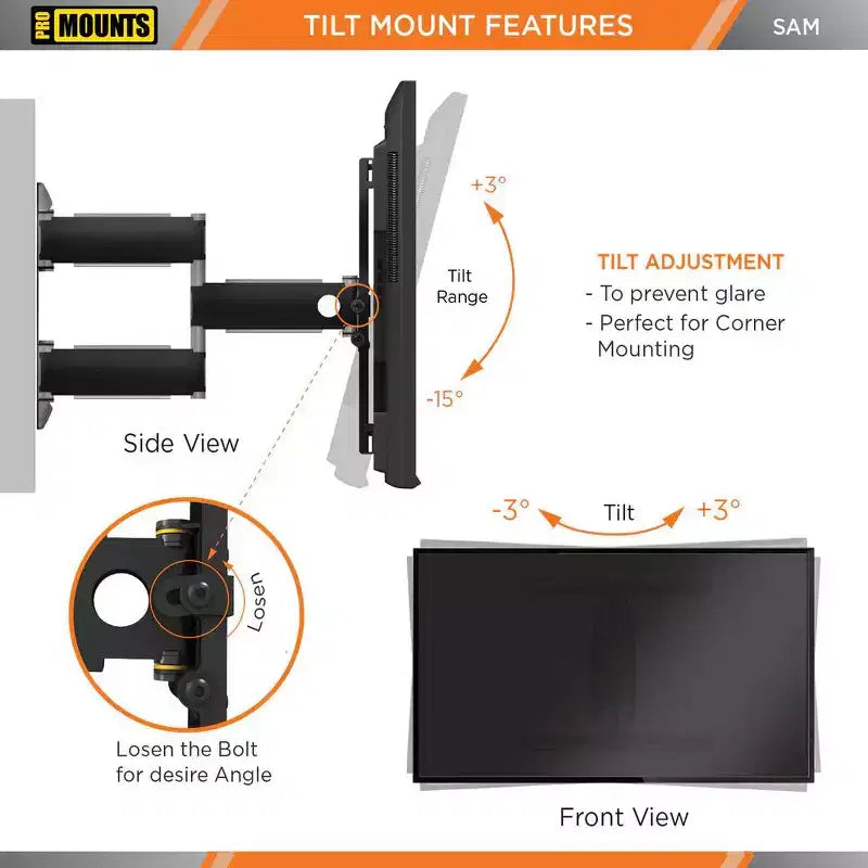 Support mural TV Promounts orientable pour téléviseurs de 30 à 65 po jusqu'à 80 lb