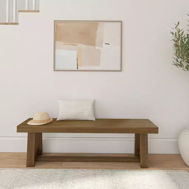 Banc de salle à manger style ferme Plank+Beam, banc en bois massif pour table de salle à manger/cuisine, 60 po, Noyer brossé