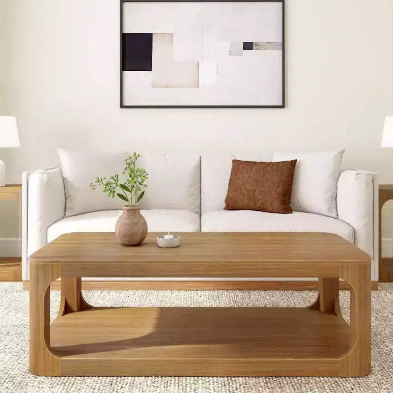 Table basse Plank+Beam Solid Wood Forma, 54 po, moderne avec étagère de rangement