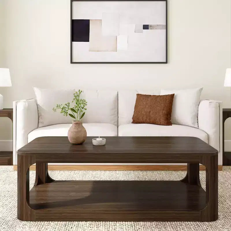 Table basse Plank+Beam Solid Wood Forma, 54 po, moderne avec étagère de rangement