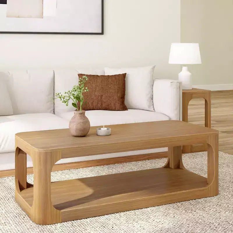 Table basse Plank+Beam Solid Wood Forma, 54 po, moderne avec étagère de rangement
