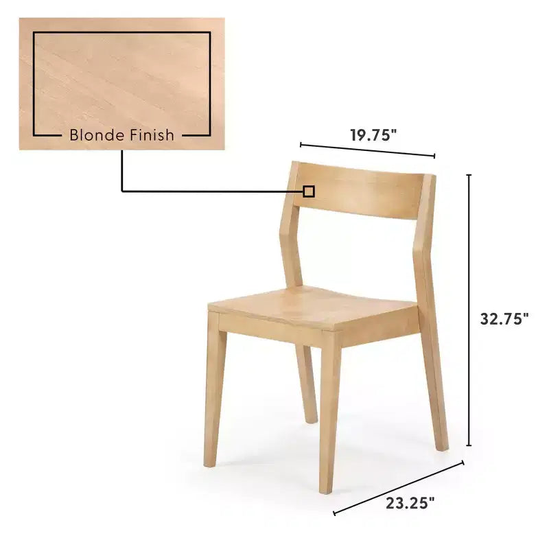 Plank+Beam - Ensemble de 2 chaises de salle à manger modernes, chaises en bois massif pour cuisine, bureau, salon