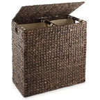 Panier à linge Casafield à 2 sections avec couvercle et sacs de doublure amovibles, trieur de linge tressé en jacinthe d'eau pour vêtements