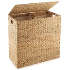 Panier à linge Casafield à 2 sections avec couvercle et sacs de doublure amovibles, trieur de linge tressé en jacinthe d'eau pour vêtements