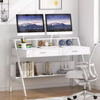 Bureau d'ordinateur Lantine Modern 47 avec étagère de rangement et tiroirs, table d'étude de bureau avec support d'écran pour bureau à domicile
