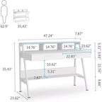 Bureau d'ordinateur Lantine Modern 47 avec étagère de rangement et tiroirs, table d'étude de bureau avec support d'écran pour bureau à domicile
