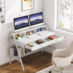 Bureau d'ordinateur Lantine Modern 47 avec étagère de rangement et tiroirs, table d'étude de bureau avec support d'écran pour bureau à domicile