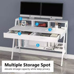 Bureau d'ordinateur Lantine Modern 47 avec étagère de rangement et tiroirs, table d'étude de bureau avec support d'écran pour bureau à domicile