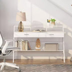 Bureau d'ordinateur Lantine Modern 47 avec étagère de rangement et tiroirs, table d'étude de bureau avec support d'écran pour bureau à domicile