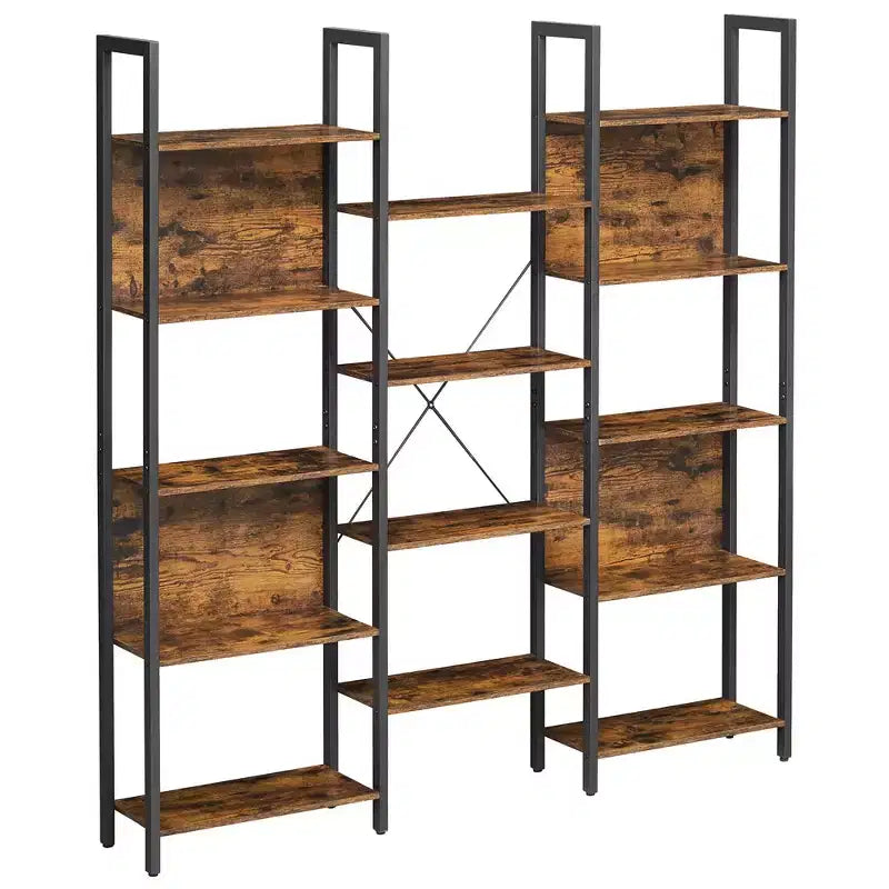 VASAGLE Étagère à Livres à 5 Niveaux avec 14 Compartiments, Bibliothèque avec Cadre Métallique, Meuble de Rangement pour Salon, Bureau, Style Industriel, Marron Rustique et Noir