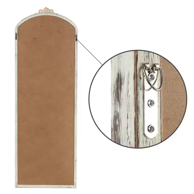 Dovelina Miroir sur pied en bois et métal, grand miroir mural 65x22 - Blanc vieilli