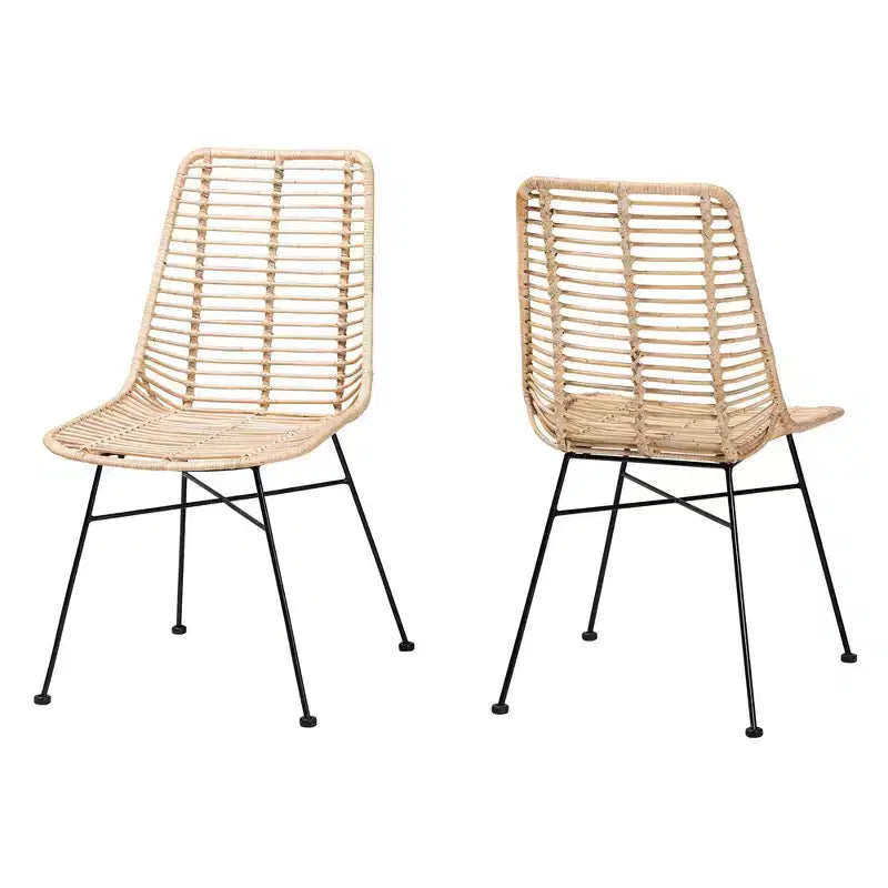 Lot de 2 chaises de salle à manger bali & pari Manhattan Modern Bohemian en rotin naturel marron et métal noir