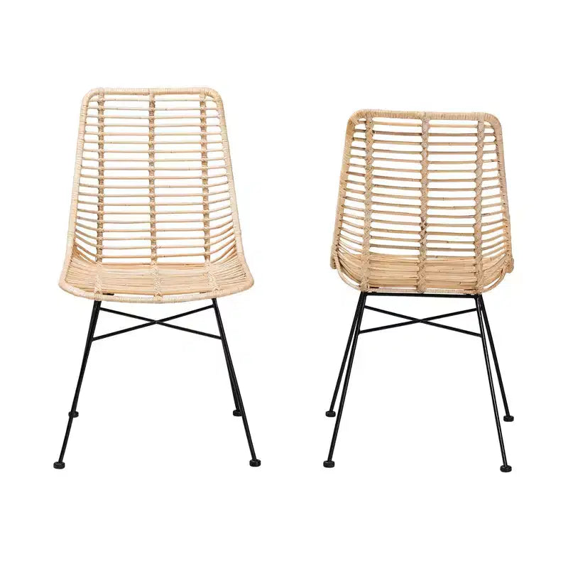 Lot de 2 chaises de salle à manger bali & pari Manhattan Modern Bohemian en rotin naturel marron et métal noir