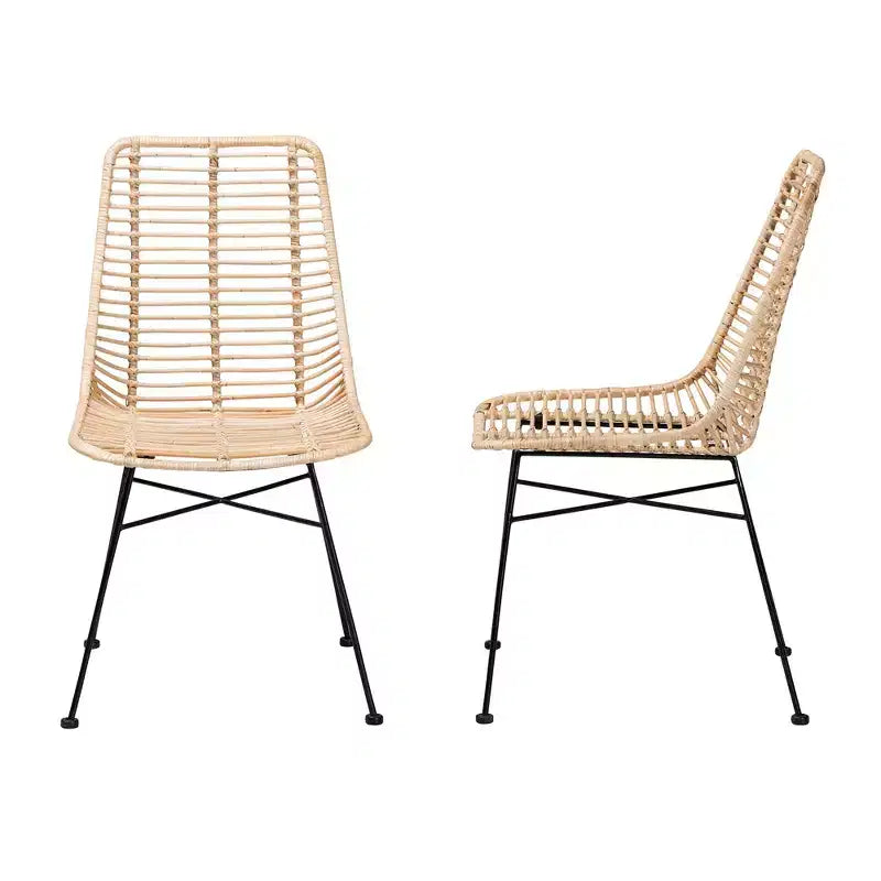 Lot de 2 chaises de salle à manger bali & pari Manhattan Modern Bohemian en rotin naturel marron et métal noir