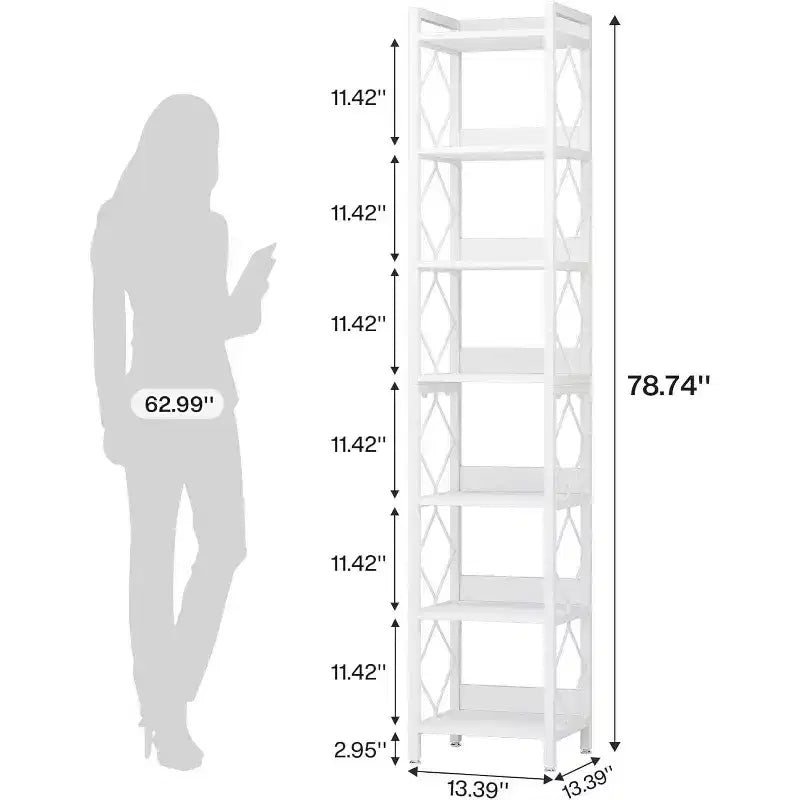 Tribesigns 78,7" Étagère étroite, Bibliothèque autoportante à 7 niveaux