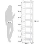 Tribesigns 78,7" Étagère étroite, Bibliothèque autoportante à 7 niveaux