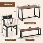 Costway Ensemble de salle à manger 4 pièces Table de cuisine avec 2 fauteuils et 1 banc pour 4 personnes Café/Noir