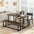 Costway Ensemble de salle à manger 4 pièces Table de cuisine avec 2 fauteuils et 1 banc pour 4 personnes Café/Noir