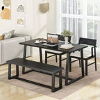 Costway Ensemble de salle à manger 4 pièces Table de cuisine avec 2 fauteuils et 1 banc pour 4 personnes Café/Noir