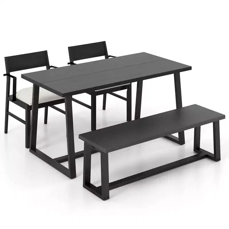 Costway Ensemble de salle à manger 4 pièces Table de cuisine avec 2 fauteuils et 1 banc pour 4 personnes Café/Noir