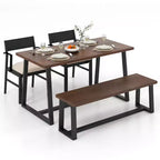 Costway Ensemble de salle à manger 4 pièces Table de cuisine avec 2 fauteuils et 1 banc pour 4 personnes Café/Noir