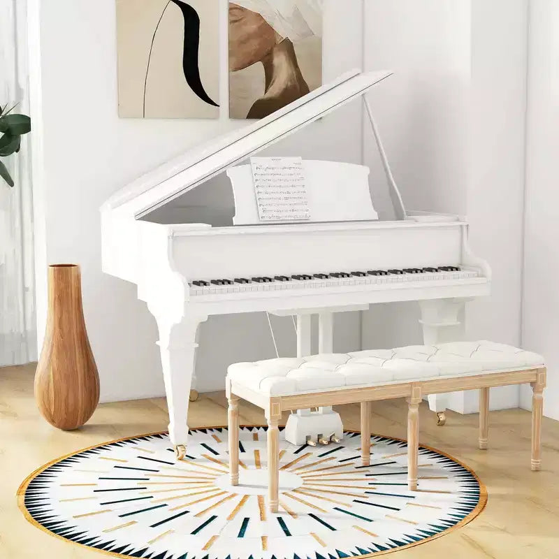 Banc d'entrée vintage français Costway 47, banc de salle à manger rembourré avec pieds en bois d'hévéa, beige/gris