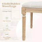 Banc d'entrée vintage français Costway 47, banc de salle à manger rembourré avec pieds en bois d'hévéa, beige/gris