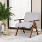 Costway Fauteuil moderne 1 place en lin avec cadre en bois d'acacia massif beige/gris