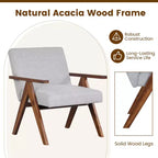 Costway Fauteuil moderne 1 place en lin avec cadre en bois d'acacia massif beige/gris