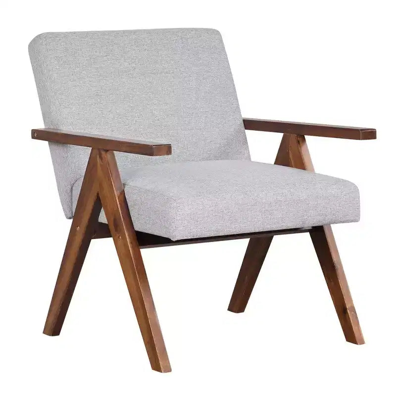 Costway Fauteuil moderne 1 place en lin avec cadre en bois d'acacia massif beige/gris