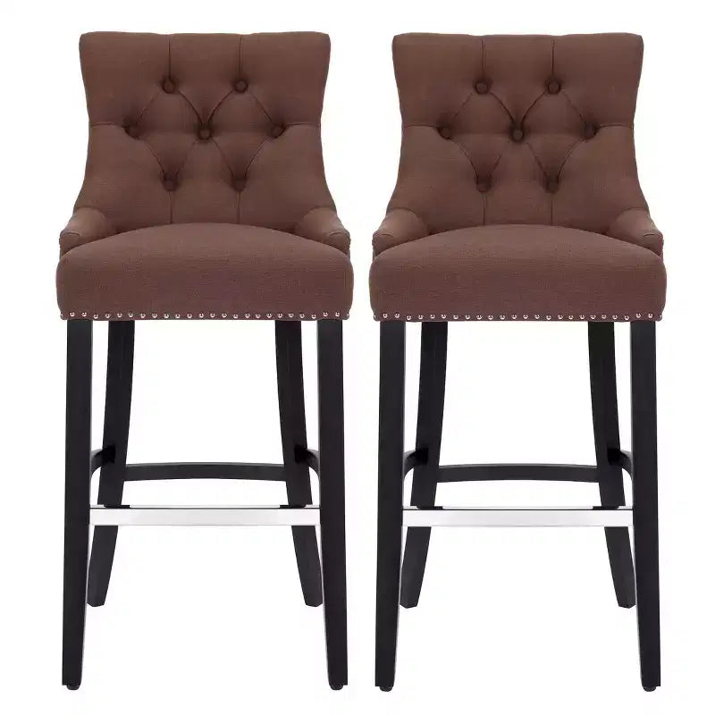 Tabouret de bar à dossier ailé capitonné WestinTrends 29 en lin (ensemble de 2), marron