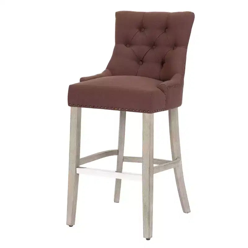 Tabouret de bar à oreilles capitonné en tissu de lin WestinTrends 29", marron