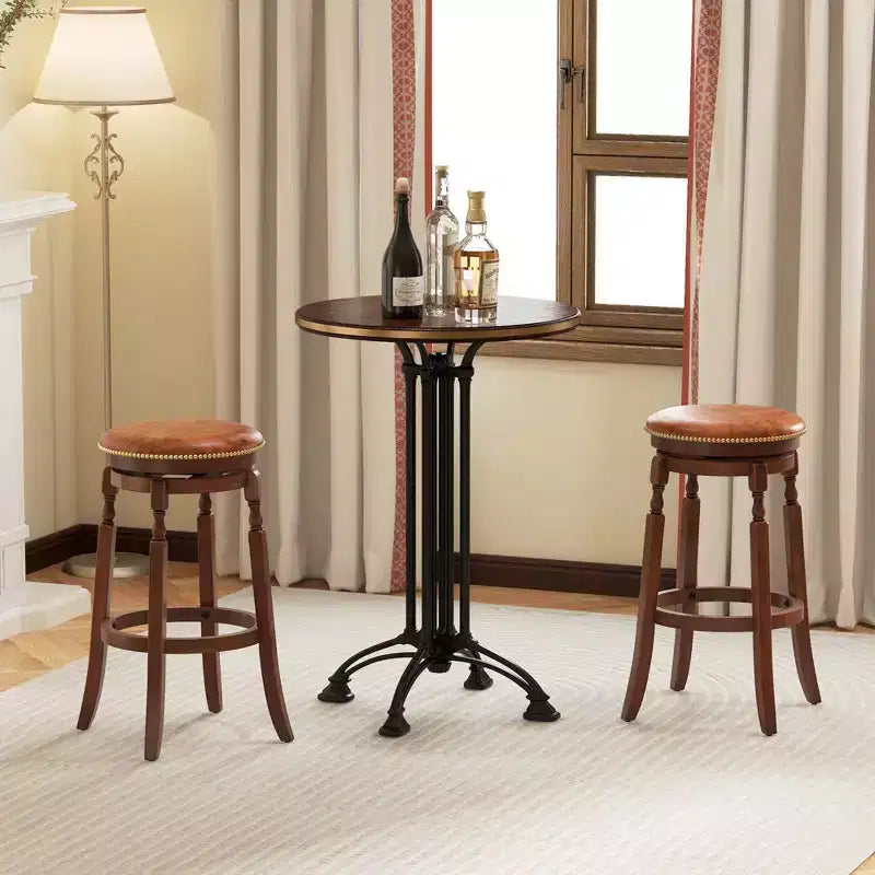 Costway Tabouret de Bar Pivotant 73,5 cm Lot de 2/4 avec Siège Rembourré et Structure en Bois de Caoutchouc Noyer Rond