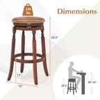 Costway Tabouret de Bar Pivotant 73,5 cm Lot de 2/4 avec Siège Rembourré et Structure en Bois de Caoutchouc Noyer Rond