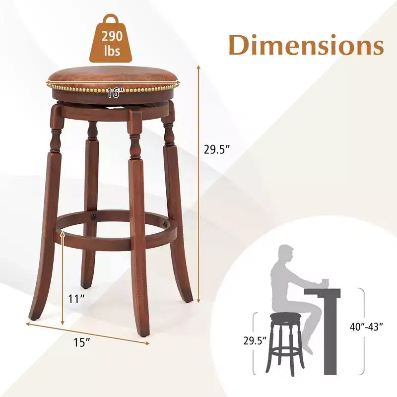Costway Tabouret de Bar Pivotant 73,5 cm Lot de 2/4 avec Siège Rembourré et Structure en Bois de Caoutchouc Noyer Rond