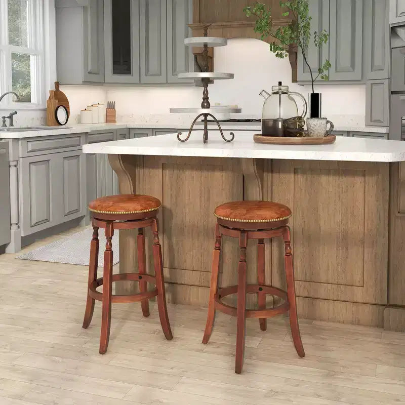 Costway Tabouret de Bar Pivotant 73,5 cm Lot de 2/4 avec Siège Rembourré et Structure en Bois de Caoutchouc Noyer Rond