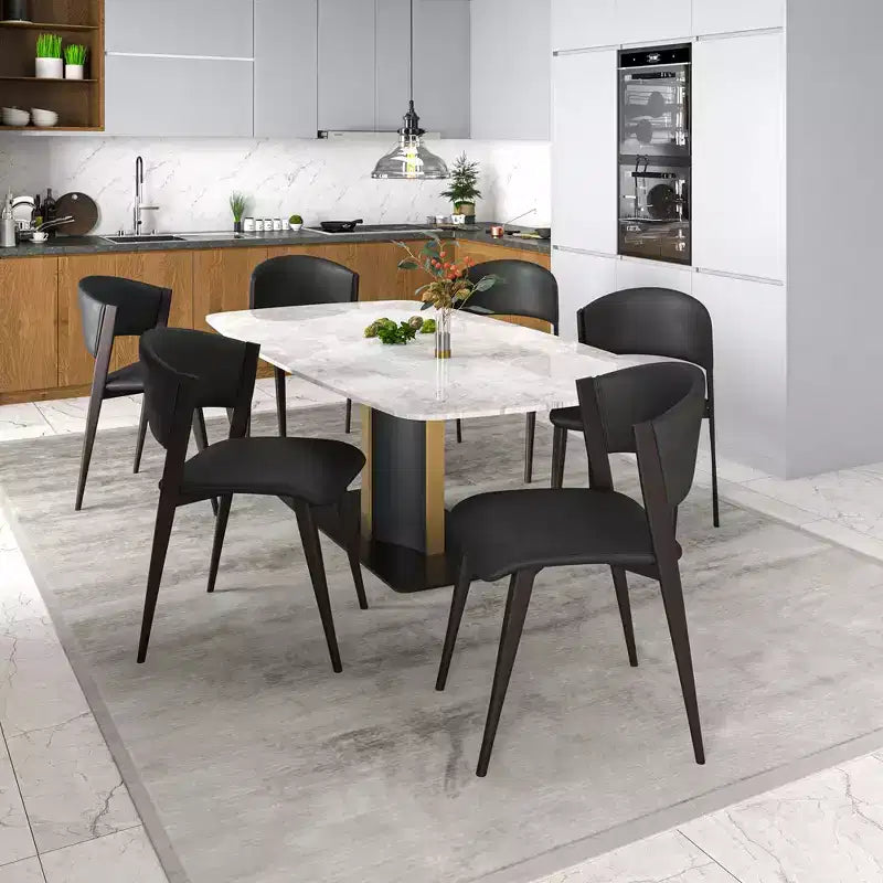 Chaise de salle à manger moderne LeisureMod Aspen en cuir PU - Chaise d'appoint ergonomique à dossier incurvé avec pieds en métal noir mat ultra résistants