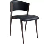LeisureMod Aspen Modern PU Leather Dining Chair - Ergonomic Curved Back Side Chair with Heavy-Duty Matte Black Metal Legs