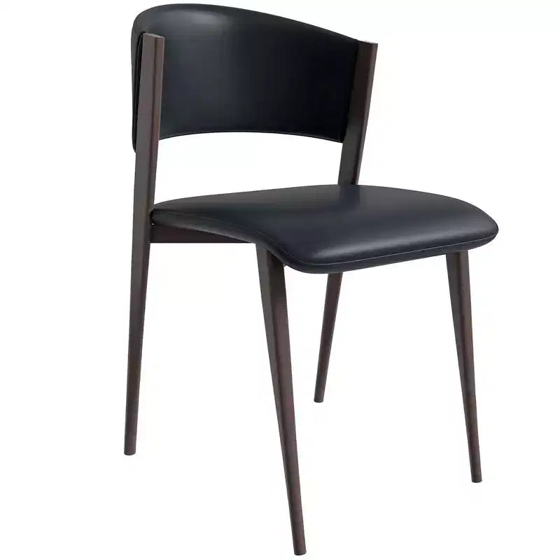 LeisureMod Aspen Modern PU Leather Dining Chair - Ergonomic Curved Back Side Chair with Heavy-Duty Matte Black Metal Legs