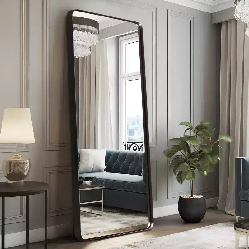 Miroir rectangulaire pleine longueur Dovelina à cadre métallique, miroir à poser, grand miroir