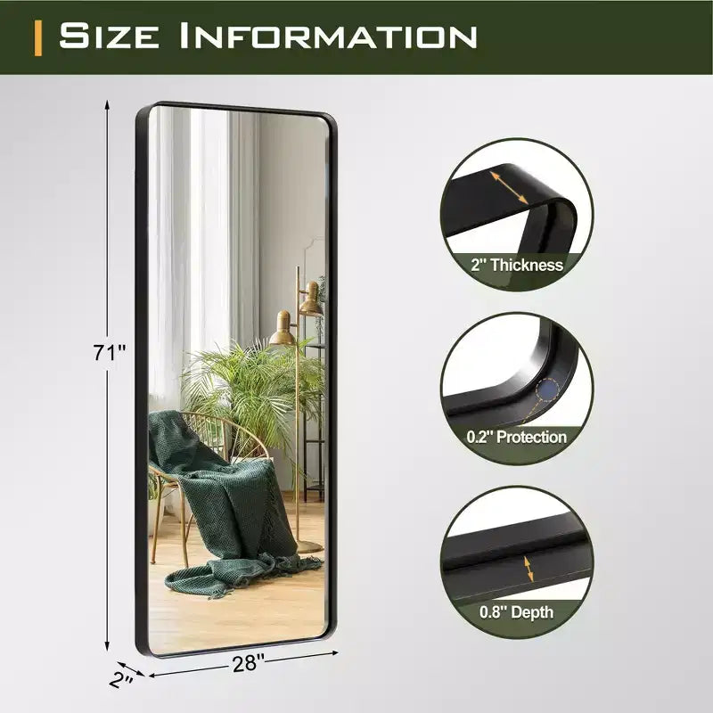 Miroir rectangulaire pleine longueur Dovelina à cadre métallique, miroir à poser, grand miroir