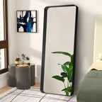 Miroir rectangulaire pleine longueur Dovelina à cadre métallique, miroir à poser, grand miroir