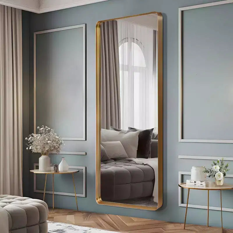 Miroir rectangulaire pleine longueur Dovelina à cadre métallique, miroir à poser, grand miroir