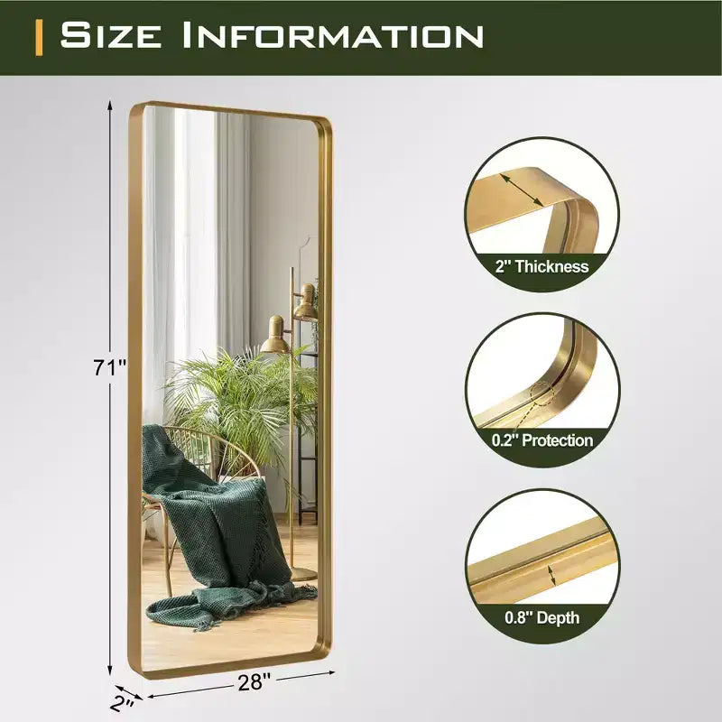 Miroir rectangulaire pleine longueur Dovelina à cadre métallique, miroir à poser, grand miroir
