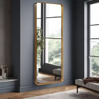 Miroir rectangulaire pleine longueur Dovelina à cadre métallique, miroir à poser, grand miroir