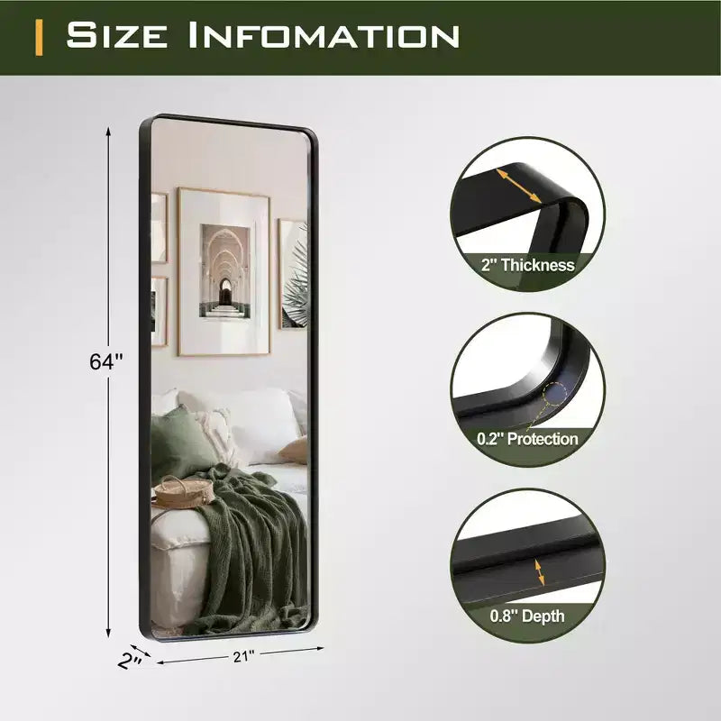 Miroir rectangulaire pleine longueur Dovelina à cadre métallique, miroir à poser, grand miroir