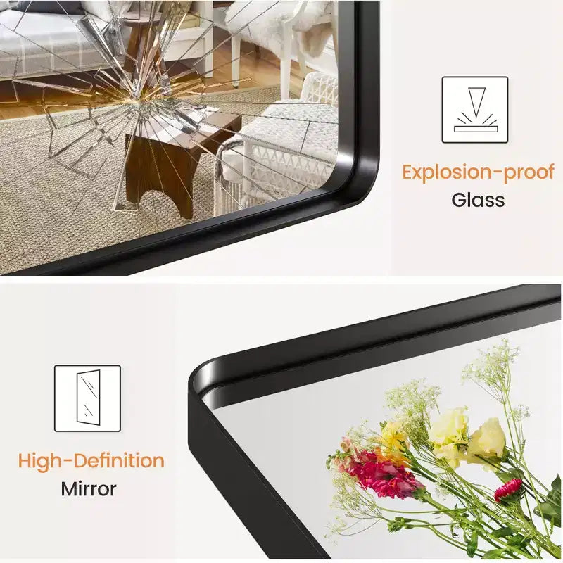 Miroir rectangulaire pleine longueur Dovelina à cadre métallique, miroir à poser, grand miroir